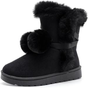 imageDADAWEN Womens Midcalf Winter Snow Boots Lightweight Warm Faux Fur Lining Pull on Comfortable Outdoor Booties Shoes for WomenBlack
