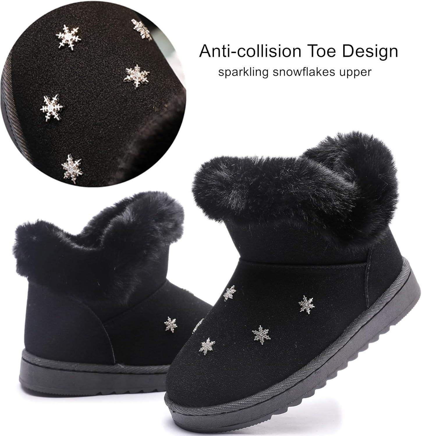 imageDADAWEN Kids Boys Girls Snow Boots Suede Warm Fur Lined Slip On Outdoor Winter Boots ToddlerLittle KidBlack