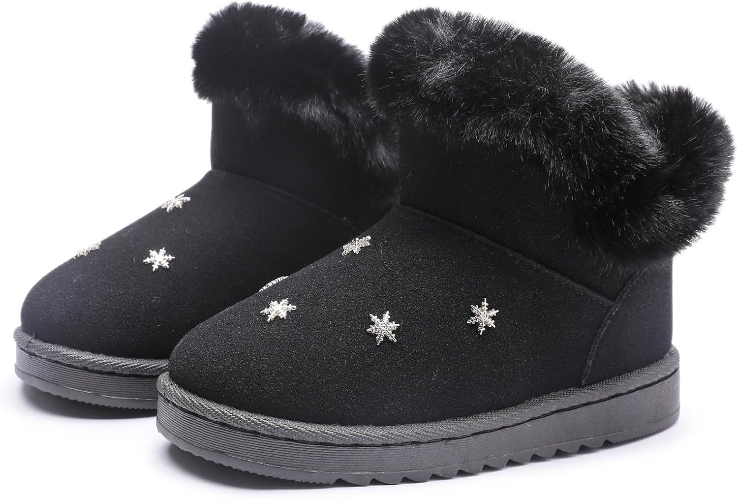imageDADAWEN Kids Boys Girls Snow Boots Suede Warm Fur Lined Slip On Outdoor Winter Boots ToddlerLittle KidBlack