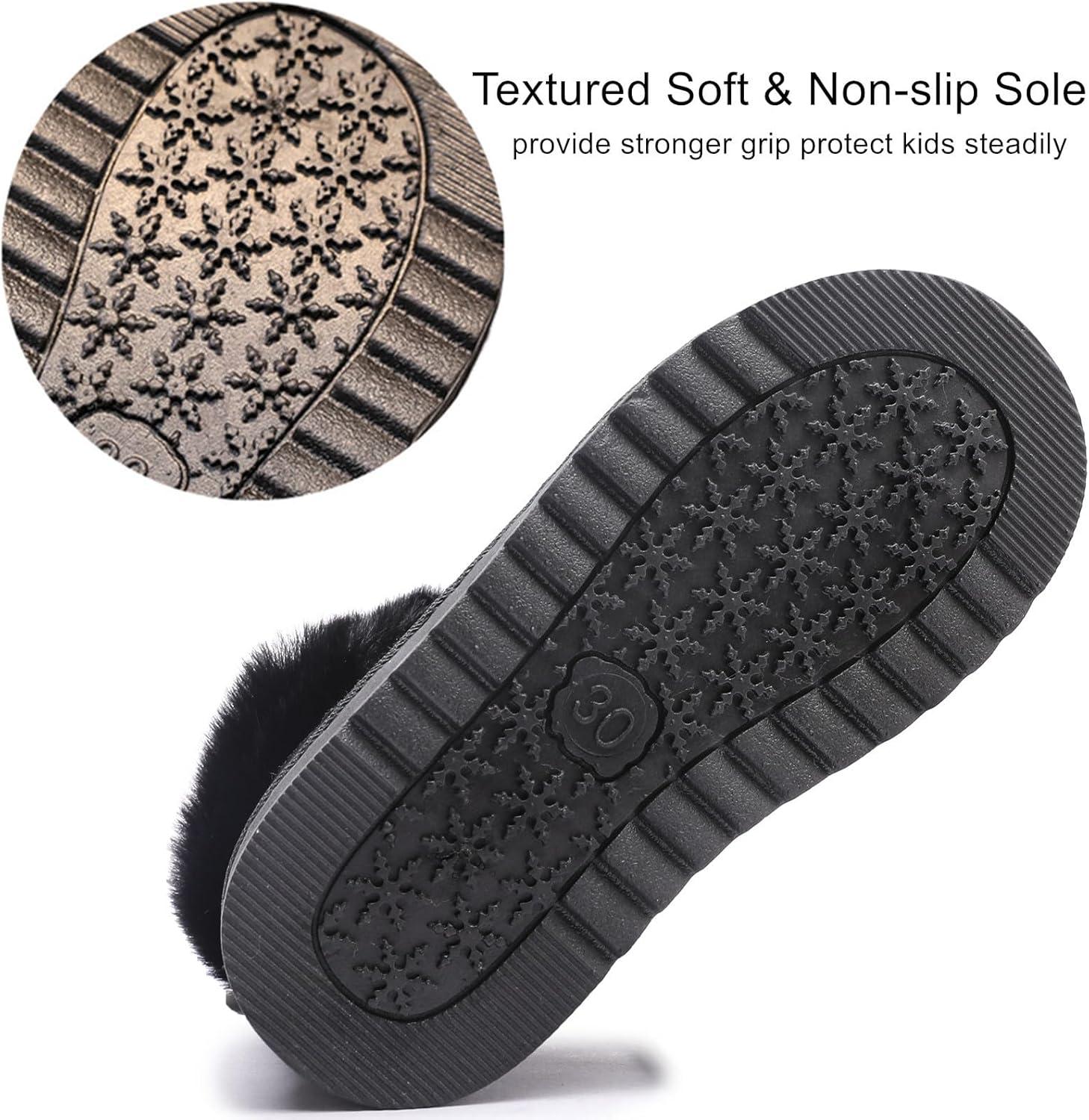 imageDADAWEN Kids Boys Girls Snow Boots Suede Warm Fur Lined Slip On Outdoor Winter Boots ToddlerLittle KidBlack