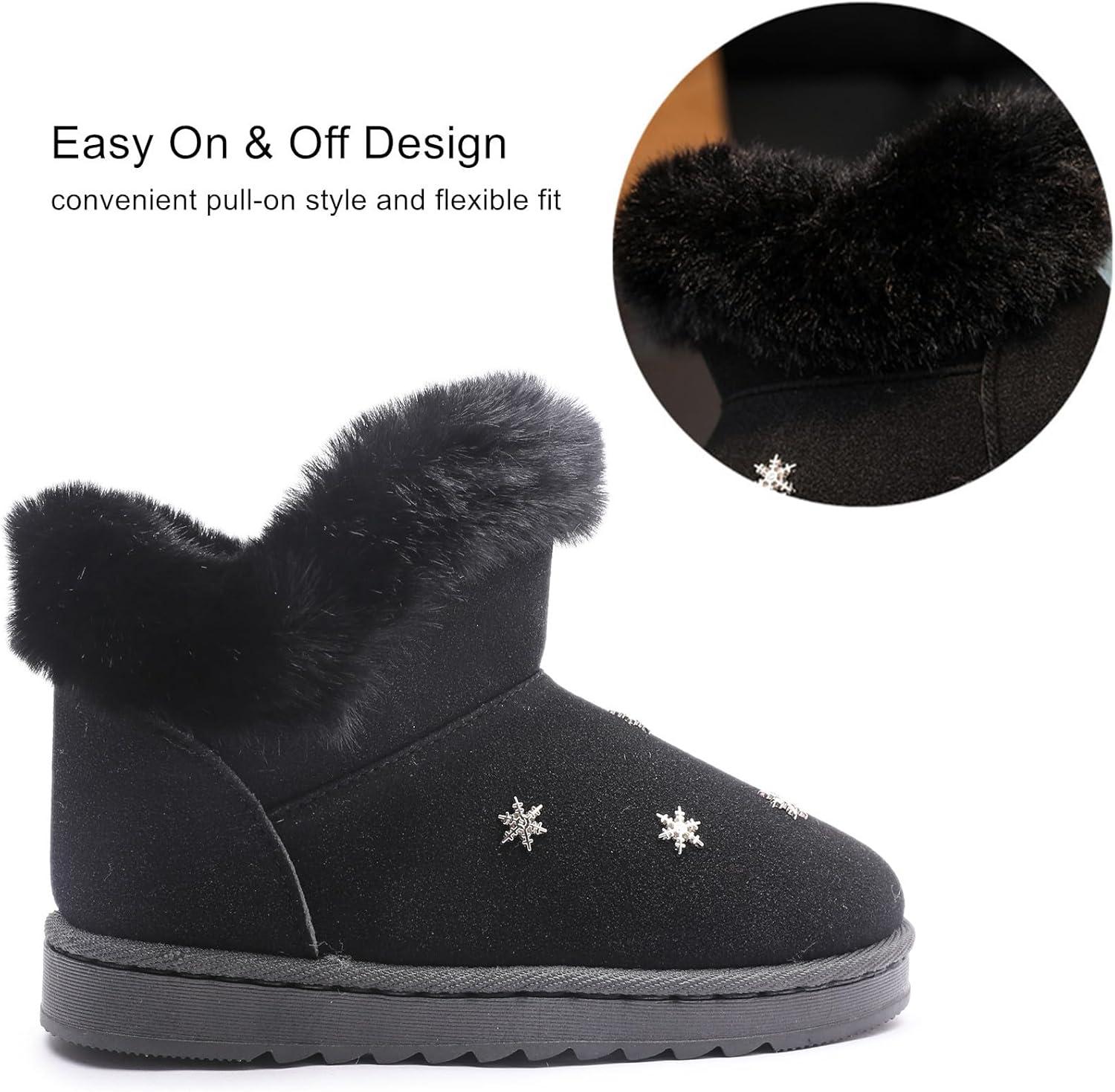 imageDADAWEN Kids Boys Girls Snow Boots Suede Warm Fur Lined Slip On Outdoor Winter Boots ToddlerLittle KidBlack