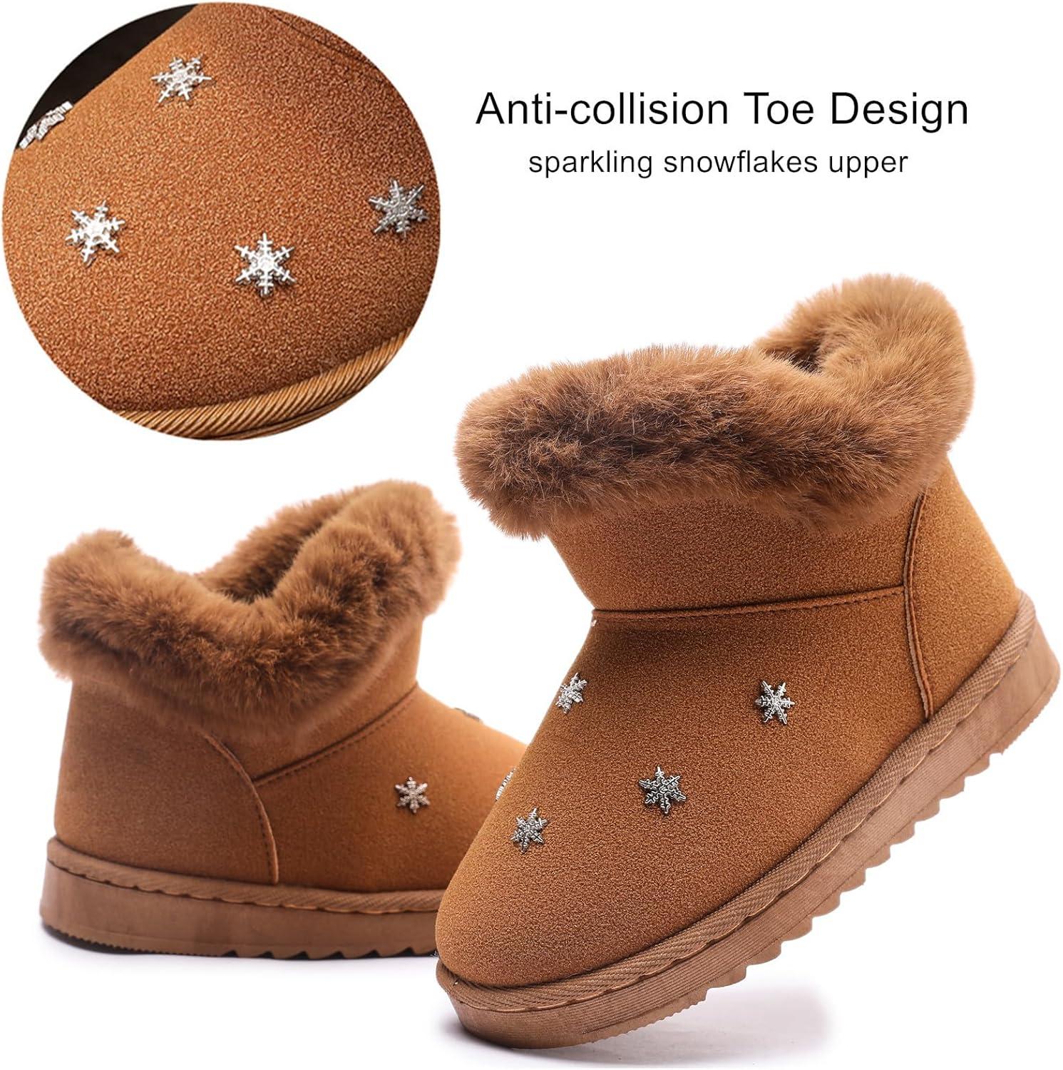 imageDADAWEN Kids Boys Girls Snow Boots Suede Warm Fur Lined Slip On Outdoor Winter Boots ToddlerLittle KidBrown