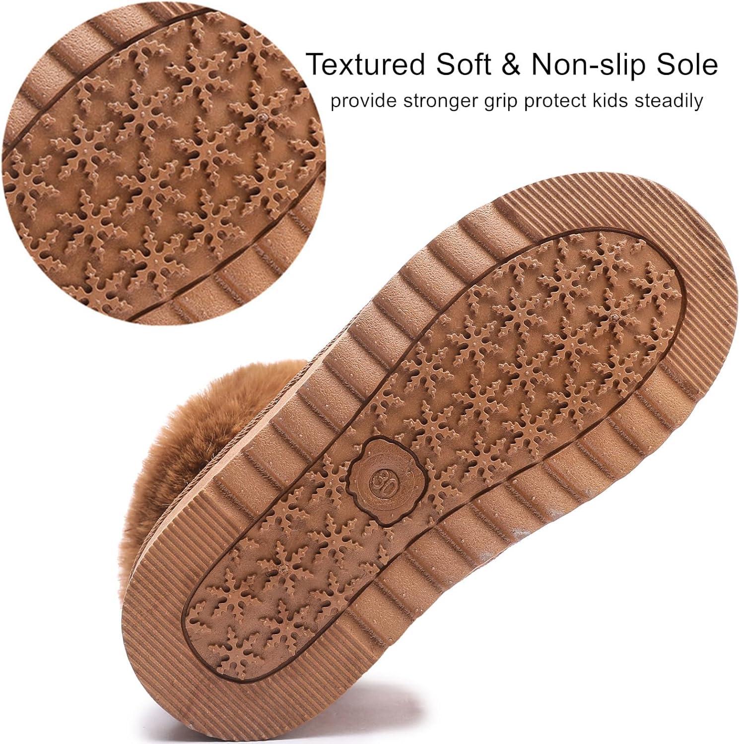 imageDADAWEN Kids Boys Girls Snow Boots Suede Warm Fur Lined Slip On Outdoor Winter Boots ToddlerLittle KidBrown