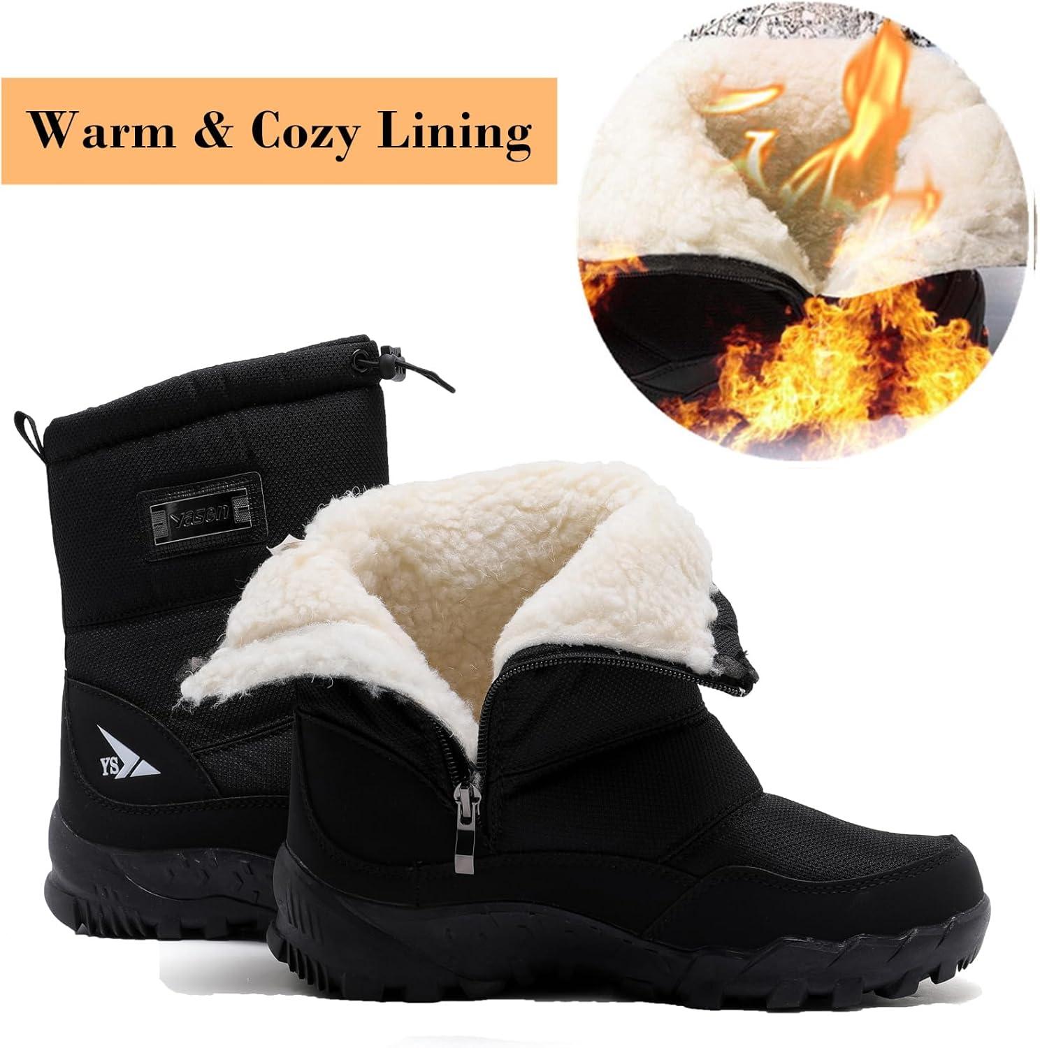 imageDADAWEN Mens Waterproof Winter Snow Boots NonSlip Outdoor Hiking Athletic Warm Fur Lined ColdWeather BootsBlack