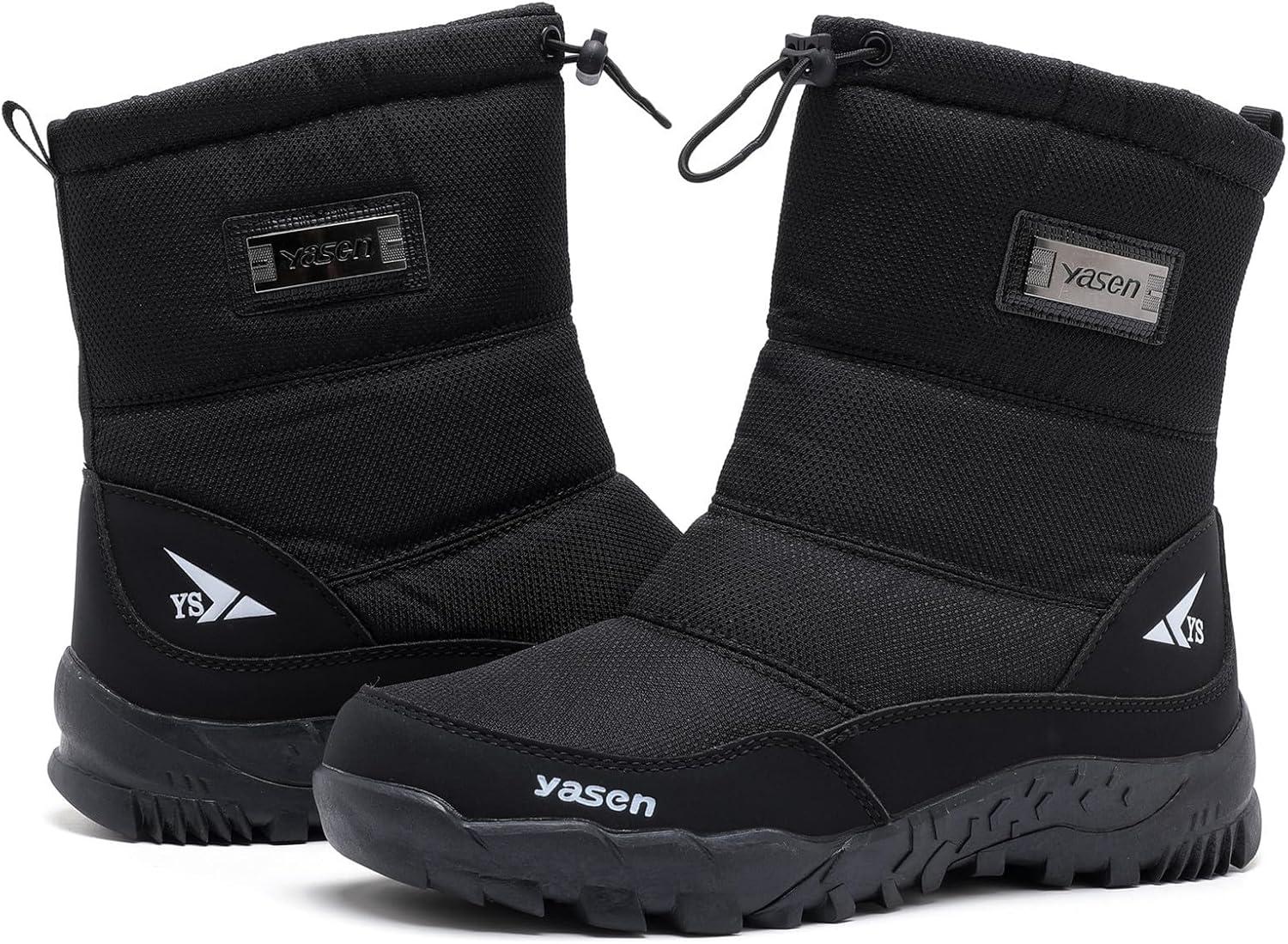 imageDADAWEN Mens Waterproof Winter Snow Boots NonSlip Outdoor Hiking Athletic Warm Fur Lined ColdWeather BootsBlack