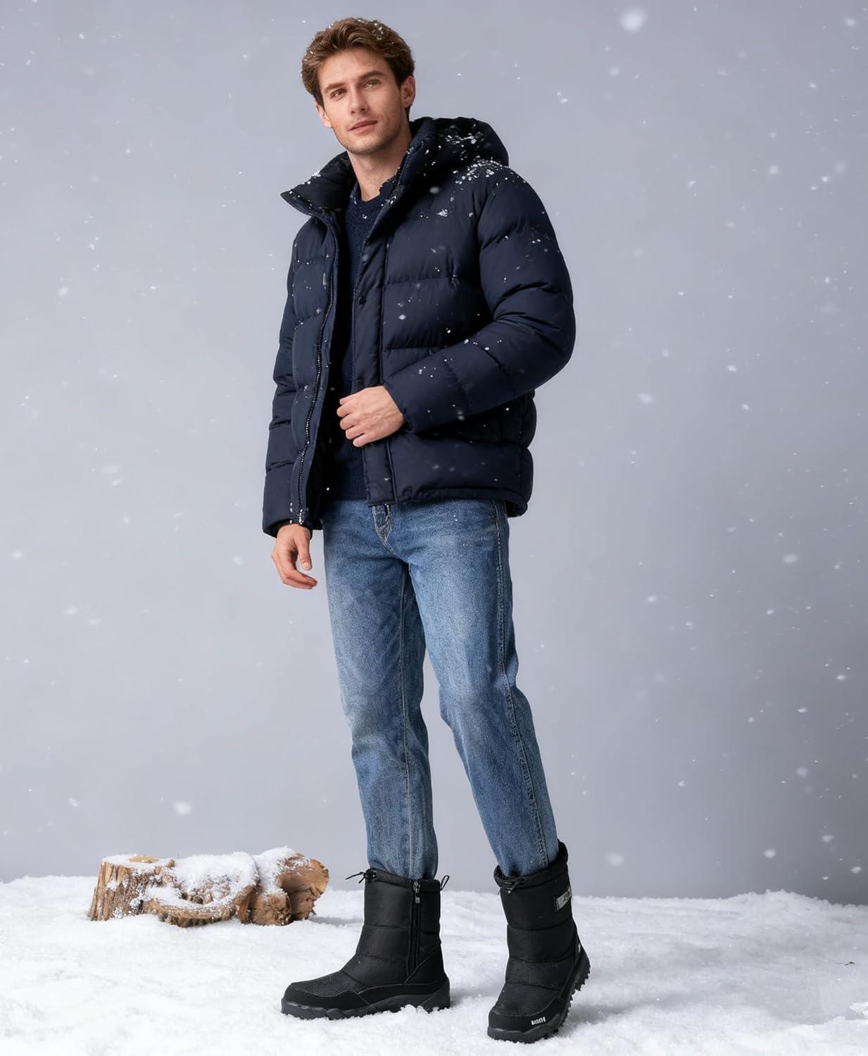 imageDADAWEN Mens Waterproof Winter Snow Boots NonSlip Outdoor Hiking Athletic Warm Fur Lined ColdWeather BootsBlack