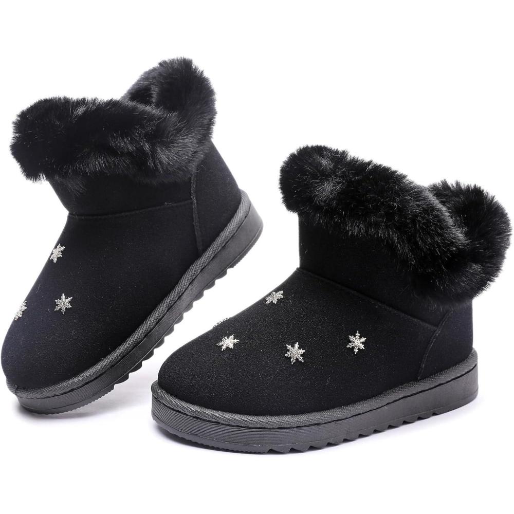 imageDADAWEN Kids Boys Girls Snow Boots Suede Warm Fur Lined Slip On Outdoor Winter Boots ToddlerLittle KidBlack