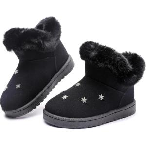imageDADAWEN Kids Boys Girls Snow Boots Suede Warm Fur Lined Slip On Outdoor Winter Boots ToddlerLittle KidBlack