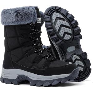 imageDADAWEN Womens Waterproof Winter Snow Boots Warm Faux Fur Lined Insulated NonSlip Outdoor LaceUp Mid Calf BootiesBlack