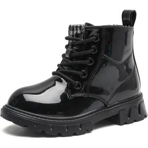 imageDADAWEN Boys Girls Glitter Ankle Boots Lace Up Waterproof Combat Shoes With Side Zipper for ToddlerLittle KidBig Kid01 Black