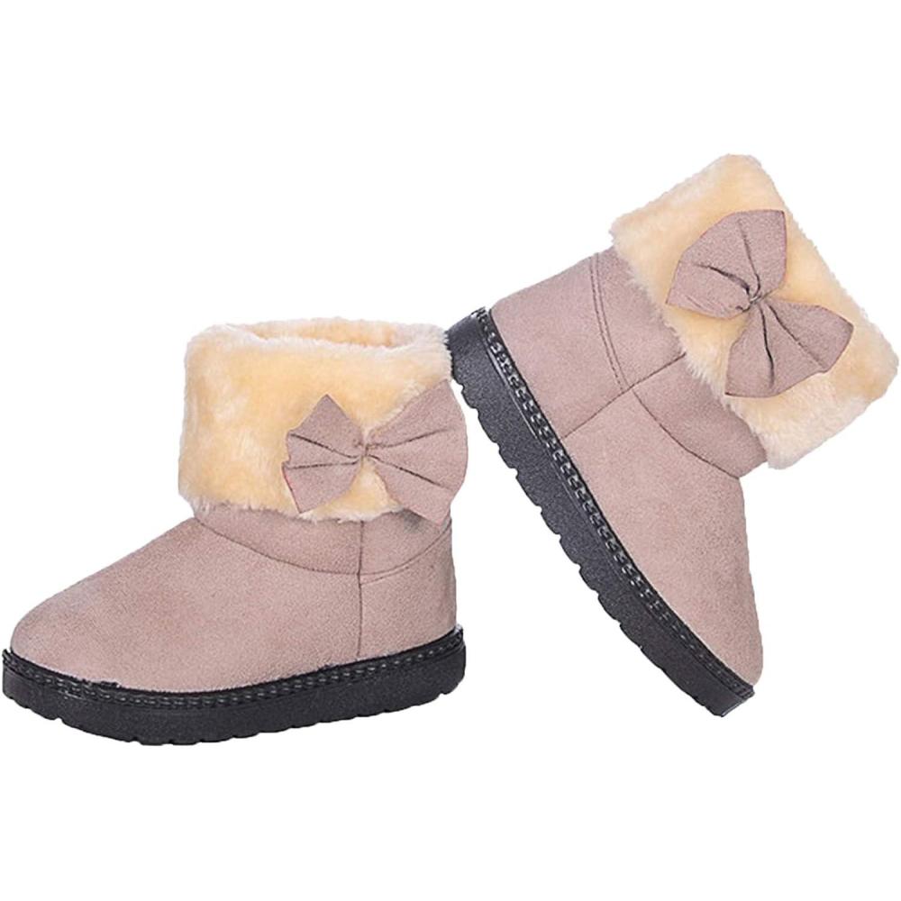 imageDADAWEN Babys Girls Toddler Fashion Cute Bowknot Fur Lining Princess Warm Snow BootsGrayb