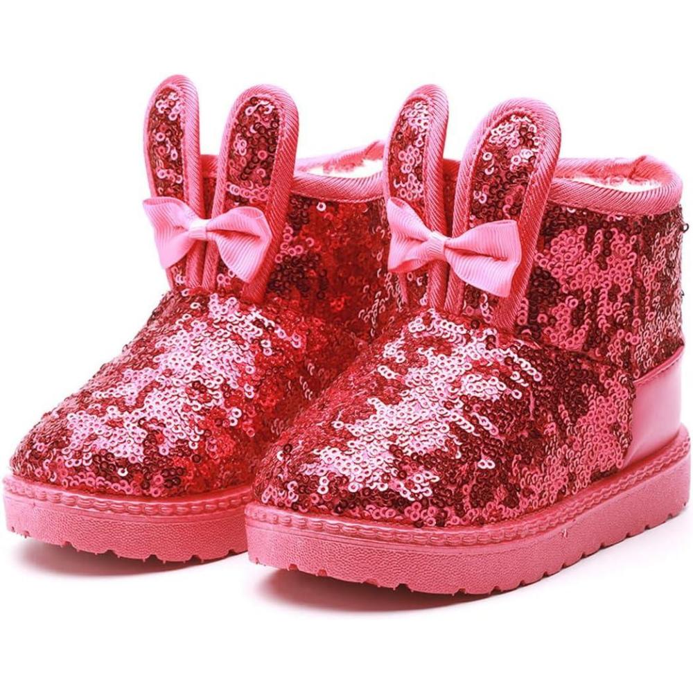 imageDADAWEN Boys Girls Warm Winter Sequin Waterpoof Outdoor Snow BootsHot Pinkrabbit