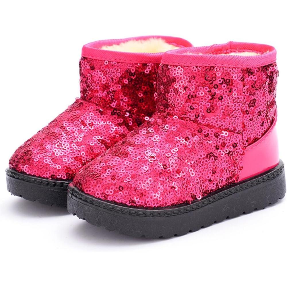 imageDADAWEN Boys Girls Warm Winter Sequin Waterpoof Outdoor Snow BootsPink