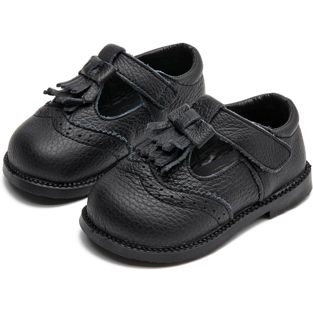 imageDADAWEN Toddler Girls Mary Jane Flats Dress Shoes Comfort Oxfords Wedding Church Party Dress Shoe School Uniform Shoes Loafer FlatsBlack