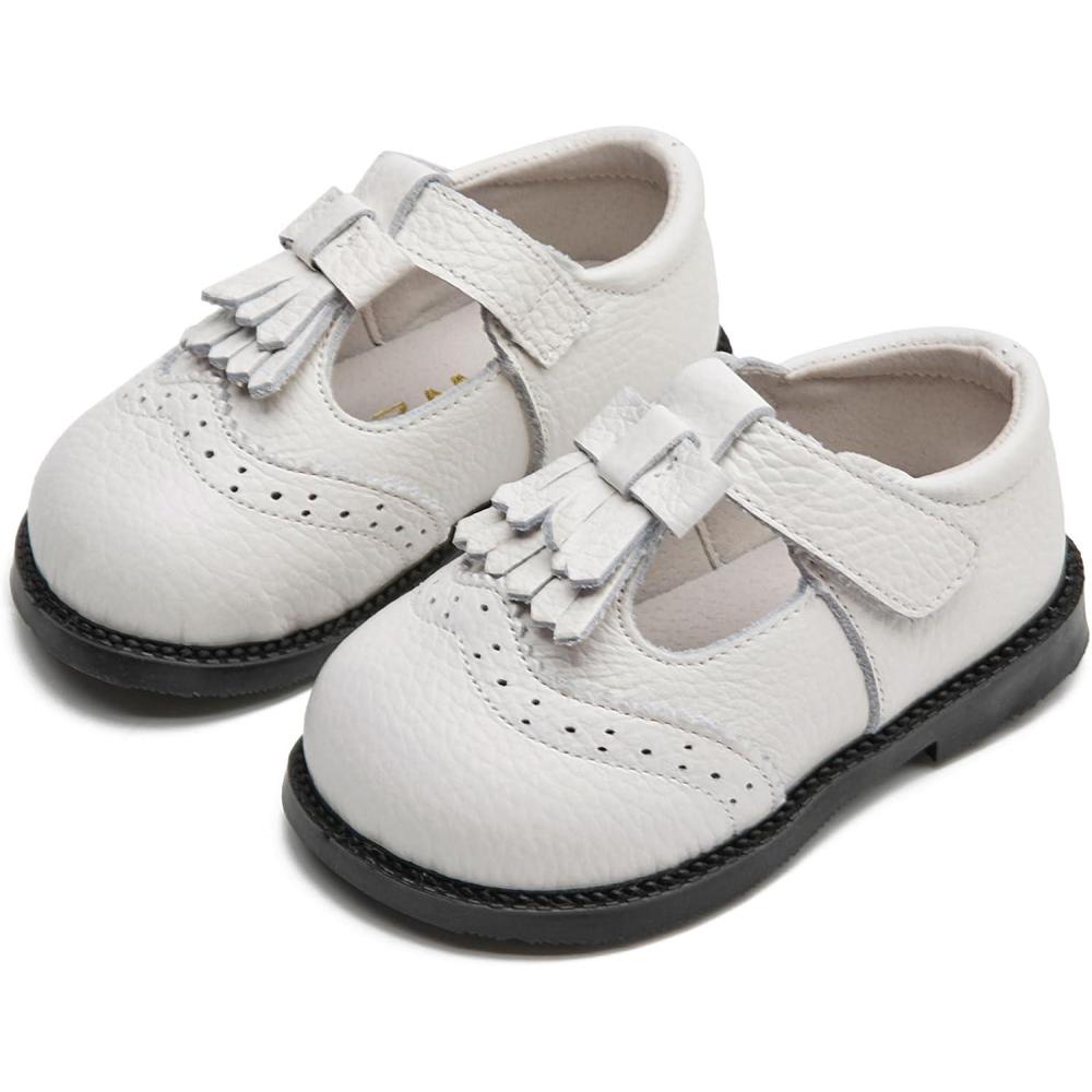 imageDADAWEN Toddler Girls Mary Jane Flats Dress Shoes Comfort Oxfords Wedding Church Party Dress Shoe School Uniform Shoes Loafer FlatsWhite