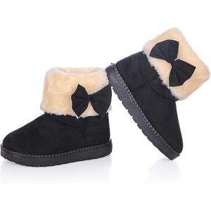 imageDADAWEN Babys Girls Toddler Fashion Cute Bowknot Fur Lining Princess Warm Snow BootsBlackb
