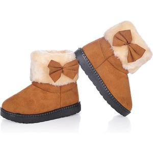 imageDADAWEN Babys Girls Toddler Fashion Cute Bowknot Fur Lining Princess Warm Snow BootsBrownb