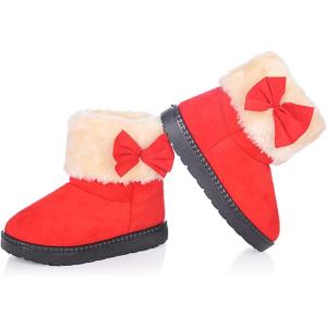 imageDADAWEN Babys Girls Toddler Fashion Cute Bowknot Fur Lining Princess Warm Snow BootsRedb