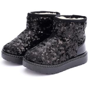 imageDADAWEN Boys Girls Warm Winter Sequin Waterpoof Outdoor Snow BootsBlack