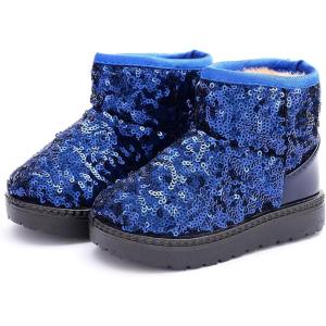 imageDADAWEN Boys Girls Warm Winter Sequin Waterpoof Outdoor Snow BootsBlue