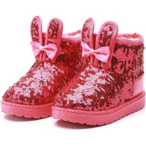imageDADAWEN Boys Girls Warm Winter Sequin Waterpoof Outdoor Snow BootsHot Pinkrabbit