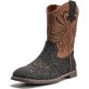 imageDADAWEN Kids Glitter Square Toe Cowgirl Boots Cowboy Western Boots Boys Girls Mid Calf Riding Shoes With Side ZipperBlack