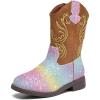 imageDADAWEN Kids Glitter Square Toe Cowgirl Boots Cowboy Western Boots Boys Girls Mid Calf Riding Shoes With Side ZipperRainbow