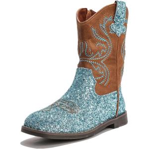 imageDADAWEN Kids Glitter Square Toe Cowgirl Boots Cowboy Western Boots Boys Girls Mid Calf Riding Shoes With Side ZipperBlue