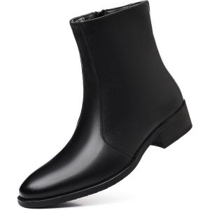 imageDADAWEN Mens Chelsea Boots Leather Fashion Casual Ankle Chukka Boots with Side Zipper Dress Boots for MenBlack