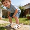 image:imageDADAWEN Boys Girls Leather ClosedToe Athletic Sandals Baby Toddler Summer Breathable Lightweight Soft Sole Outdoor Sandals Walking ShoesWhite