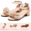 image:imageDADAWEN Girls Dress Shoes Sandals Open Toe Chunky Low Heels Pearls Ankle Strap Flower Girl Wedding Party Shoes for Toddler Little Big KidNude
