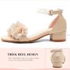image:imageDADAWEN Girls Dress Shoes Sandals Open Toe Chunky Low Heels Pearls Ankle Strap Flower Girl Wedding Party Shoes for Toddler Little Big KidNude