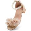 image:imageDADAWEN Girls Dress Shoes Sandals Open Toe Chunky Low Heels Pearls Ankle Strap Flower Girl Wedding Party Shoes for Toddler Little Big KidNude