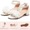 image:imageDADAWEN Girls Dress Shoes Sandals Open Toe Chunky Low Heels Pearls Ankle Strap Flower Girl Wedding Party Shoes for Toddler Little Big KidWhite