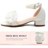 image:imageDADAWEN Girls Dress Shoes Sandals Open Toe Chunky Low Heels Pearls Ankle Strap Flower Girl Wedding Party Shoes for Toddler Little Big KidWhite