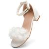 image:imageDADAWEN Girls Dress Shoes Sandals Open Toe Chunky Low Heels Pearls Ankle Strap Flower Girl Wedding Party Shoes for Toddler Little Big KidWhite