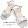 image:imageDADAWEN Girls Sandals High Heels Sparkly Rhinestone Dress Shoes Ankle Buckle Strap Square Toe Flower Girl Wedding Party Shoes for Toddler Little Big KidSilver