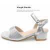image:imageDADAWEN Girls Sandals High Heels Sparkly Rhinestone Dress Shoes Ankle Buckle Strap Square Toe Flower Girl Wedding Party Shoes for Toddler Little Big KidSilver