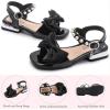 image:imageDADAWEN Girls Sandals Low Heels Dress Shoes Ankle Pearls Strap Open Toe Bowknot Princess Sandals Summer Flower Girl Shoes Toddler Little Big KidBlack