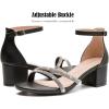 image:imageDADAWEN Womens Sparkly Rhinestone Strappy Heels Open Toe Ankle Buckle Strap Low Block Chunky Heels Dressy Sandals for Wedding PartyBlack