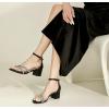 image:imageDADAWEN Womens Sparkly Rhinestone Strappy Heels Open Toe Ankle Buckle Strap Low Block Chunky Heels Dressy Sandals for Wedding PartyBlack