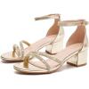 image:imageDADAWEN Womens Sparkly Rhinestone Strappy Heels Open Toe Ankle Buckle Strap Low Block Chunky Heels Dressy Sandals for Wedding PartyGold