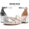 image:imageDADAWEN Womens Sparkly Rhinestone Strappy Heels Open Toe Ankle Buckle Strap Low Block Chunky Heels Dressy Sandals for Wedding PartySilver