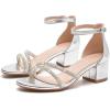 image:imageDADAWEN Womens Sparkly Rhinestone Strappy Heels Open Toe Ankle Buckle Strap Low Block Chunky Heels Dressy Sandals for Wedding PartySilver