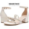 image:imageDADAWEN Womens Sparkly Rhinestone Strappy Heels Open Toe Ankle Buckle Strap Low Block Chunky Heels Dressy Sandals for Wedding PartyWhite
