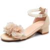 image:imageDADAWEN Girls Dress Shoes Sandals Open Toe Chunky Low Heels Pearls Ankle Strap Flower Girl Wedding Party Shoes for Toddler Little Big KidNude