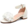 image:imageDADAWEN Girls Dress Shoes Sandals Open Toe Chunky Low Heels Pearls Ankle Strap Flower Girl Wedding Party Shoes for Toddler Little Big KidWhite
