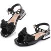 image:imageDADAWEN Girls Sandals Low Heels Dress Shoes Ankle Pearls Strap Open Toe Bowknot Princess Sandals Summer Flower Girl Shoes Toddler Little Big KidBlack