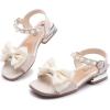 image:imageDADAWEN Girls Sandals Low Heels Dress Shoes Ankle Pearls Strap Open Toe Bowknot Princess Sandals Summer Flower Girl Shoes Toddler Little Big KidCream White