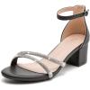 image:imageDADAWEN Womens Sparkly Rhinestone Strappy Heels Open Toe Ankle Buckle Strap Low Block Chunky Heels Dressy Sandals for Wedding PartyBlack
